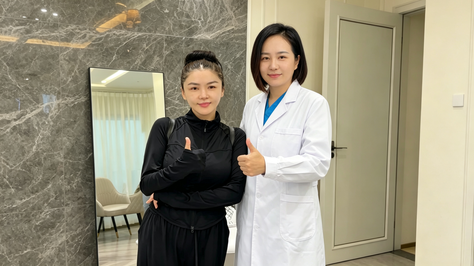Patient and doctor after treatment